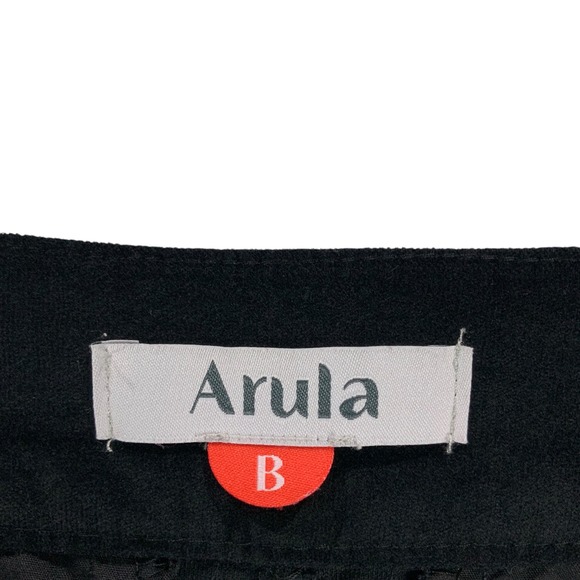 Arula Black Velvet Mini Skirt Women Size B Cotton Blend Stretch Double Button - Picture 3 of 6